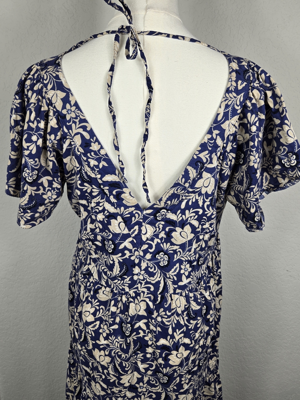 Old Navy Floral Tiered Mini Dress Small Boho Cottagecore Puff Sleeve V Neck - Picture 4 of 7
